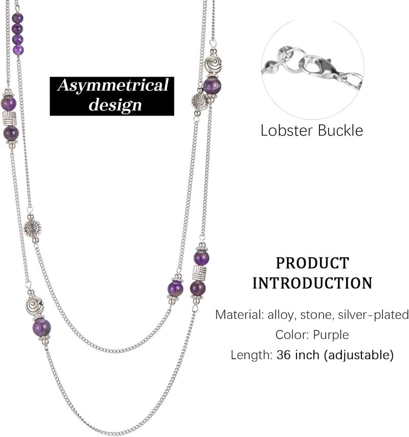BULINLIN Layered Silver Long Necklace for Women Turquoise Stone Beaded Strand Sweater Chain Necklaces Fashion Costume Jewelry Gifts for Mom - Image 4